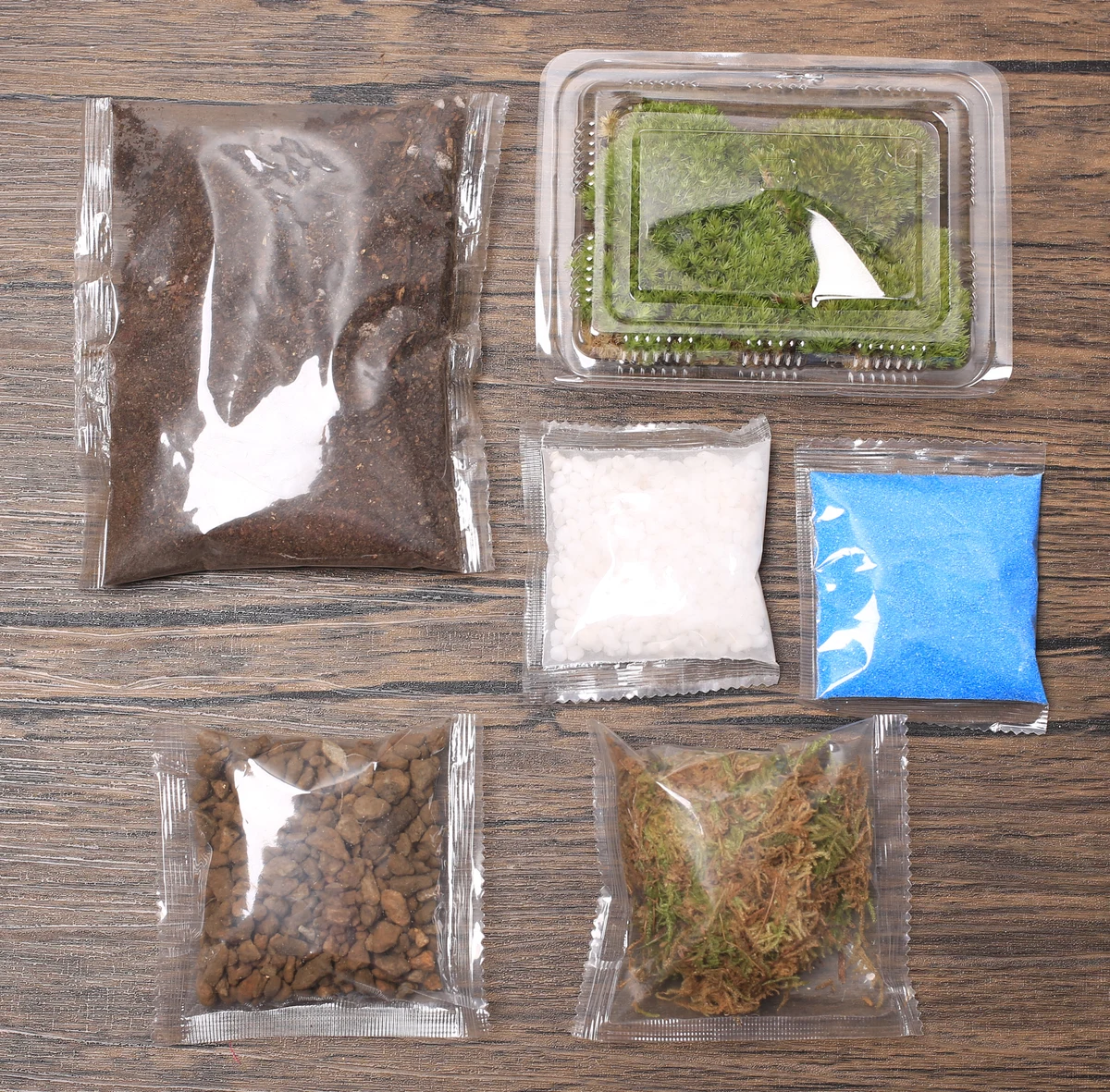 按种类摆放的微景观制作材料
